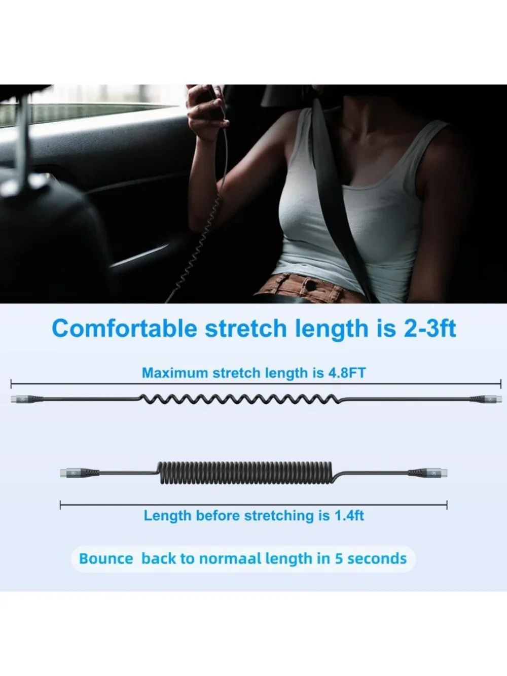 Coiled USB C to USB C Charger Cable 3FT & 6FT - 2 Pack for Car & Home Use